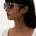 Golden metal eyewear chain with beads on a model, stylish glasses and mask lanyard strap - Gold Beaded Style (Metal Chain)