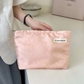 Retro butterfly pattern pink handheld makeup bag with zipper and logo label - Solid Butterfly Pink