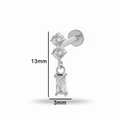 Silver titanium flat back stud with heart-shaped cubic zirconia stones 13x3mm - Triple Zircon Bar Style (7#) / Silver
