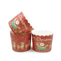 Red Christmas muffin paper cups featuring Santa Claus and snowflake patterns - Red Deer Christmas