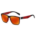 Polarized sports sunglasses with black frames and red flame pattern on the temples - Black Frame / Orange Red Mirrored Lens / Red Flame Pattern Legs (G8)