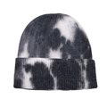 Close-up of tie-dye knit beanie showing detailed black and white wool texture and cuff - One Size / Marble Black White Tie-Dye (#12)
