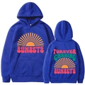 Sweat à capuche bleu Klein avec imprimé graphique coucher de soleil et poche avant - Bleu