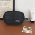 Portable black mesh storage bag with BEAR label and reinforced handle for travel - Rectangular Handheld / Black