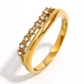 Double-layered gold stainless steel ring with polished finish and clear zircon stones - US 6 / White Zirconia Style