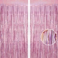 Pink holographic foil fringe curtain set for party background and wall decoration - 1m*2m / Laser Light Pink