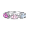 S925 silver ring with baguette-cut pink and blue zircon gemstones and clear accents - Multicolor Rectangular Cut Style (DY120745)