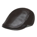 Classic dark brown genuine leather flat cap for men with premium stitching and texture - 3-Piece Back Adjustable Flat Cap Dark Coffee