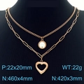 Double-layered rose gold titanium necklace featuring heart and round pendants on black bust - Rose Gold (KN230202-KFC)