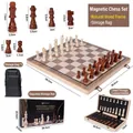 Foldable magnetic wooden chess set with 38.5cm board, drawstring bag and color box package - 39*39cm Magnetic Natural Wood Color (Chess Only)