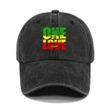 Faded black washed cotton baseball cap with One Love print and curved brim - M(56-58cm) / Black