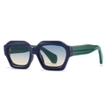Lunettes de soleil géométriques à monture épaisse bicolore bleu-vert avec verres dégradés - Monture Bleu Marine Verre Dégradé Bleu à Jaune