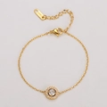 Golden stainless steel chain bracelet with round zircon halo and 18KGP engraving - Bracelet / Gold