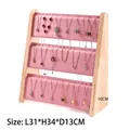 Three-tier wood jewelry display stand with pink velvet backboard for necklaces and earrings - Inclined 3-Layer Pendant Rack Light Pink