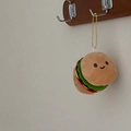Cute hamburger plush keychain with smiling face embroidery and golden bead chain - Simple Smiling Burger / Chain Style