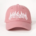 Adjustable pink cotton baseball cap with white flame embroidery and curved brim - One Size / Deep Pink
