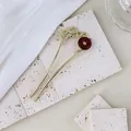 U-shaped hair pin with golden snake design and red bead accent, size 12.5x5cm - U-shaped Gold Double Snake Jade Ring Hair Stick