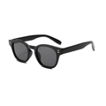 Klassische schwarze Rundrahmen-Sonnenbrille mit silbernen Akzenten und HD-Gläsern - Schwarzer Rahmen Graue Gläser