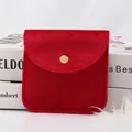 Dark red velvet jewelry pouch with golden snap button 10x10cm gift storage bag - 10x10cm / Dark Red
