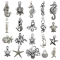 19-piece silver alloy ocean charms set featuring mermaid, turtle, seahorse and starfish - 20Pcs Antique Silver Ocean Animals