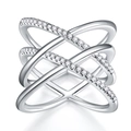 Moderner mehrlagiger Silberring im Kreuzdesign mit funkelnden Zirkonysteinen - US 7 / Kreuz-X-Struktur-Stil (R13693) + GRA Zertifikat / Silber