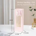 Pink gift bag with clear window and white handle for flowers and dolls 36x12x8cm - Wine Bag Single (12.5x8.5x36cm) / Pink