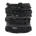 Set di bracciali multistrato in pelle punk da uomo con ciondolo a forma di ascia nera - Nero
