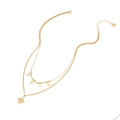 Double-layer gold stainless steel necklace with colored beads and octagram pendant - Eight-Pointed Star Layered Necklace