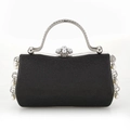 Elegante pochette da sera in velluto nero con chiusura a fiore di perle e catena - Nero