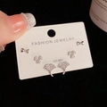 Three-pair set of S925 silver stud earrings with bow, clover, and leaf designs - Silver-Ginkgo Leaf Set (82#)