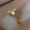 Exquisite golden bee brooch with a large white pearl and crystal wings on satin - Bee Shape (90165C)