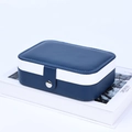 Portable double-layer PU leather jewelry box in navy and white with metal snap - Double Layer Portable / Blue + White