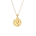 Klassische Goldmünzen-Halskette mit Porträt-Relief und Perlenkette für Damen im Retro-Stil - Klassischer Porträt Anhänger Münzstil - Gold