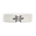 Wide elastic waist belt in white featuring a decorative silver leaf buckle for women - 19267 White-Hollow Leaf Buckle