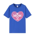 Blue short-sleeve cotton T-shirt featuring pink heart and MOM YOU ARE THE QUEEN print - XS / Tops / Royal Blue (Mom Queen Heart Print)