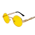 Steampunk round sunglasses with yellow lenses and golden spiral textured metal frame - Gold Frame Ocean Yellow C30