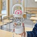 Cute panda cartoon plastic water bottle for kids with white strap and straw - 650ml / Panda / White