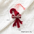 Red flocked velvet Christmas candy cane hanging ornament with bow and gold glitter edges - Candy Cane