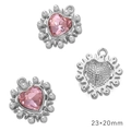Pink heart-shaped pendant with diamonds and pearls for jewelry DIY making, 23*20mm size - AB Pearl Heart Silver Pink Rhinestone