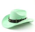 Dettaglio cappello cowboy scamosciato verde menta con emblema aquila e borchie - M (56-58cm) / Verde Frutta
