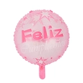 Pink round foil balloon featuring Feliz Cumpleaños Spanish birthday greeting and stars - 18 Inch Pink Spanish Birthday Round