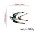 Enamel swallow bird brooch pin with black, white and green wings in flying pose - Swallow B07585