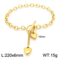 Golden heart charm bracelet with T-bar clasp in stainless steel 220mm length - Gold Bracelet (KB187545-Z)