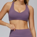 Damen Yoga-Set in Lila mit Racerback-Sport-BH und matter Leggings mit hohem Bund - S / Mauve Lila