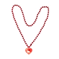 Detailed macro view of a red Valentine's Day bead necklace with LED heart pendant - Red