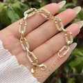 Elegant 18K gold plated U-link chain bracelet with white cubic zirconia accents - Gold U-Shape Pave Bracelet