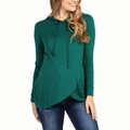 Slim fit maternity long sleeve hoodie in dark green featuring a crossover hem design - S / Green
