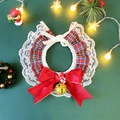 Red plaid pet Christmas collar with white lace trim, satin bow and golden bell - S (2.5-4.5kg) / Red Plaid Christmas Bib