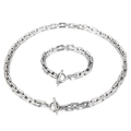 Conjunto de joyas de acero inoxidable plateado con eslabones rectangulares y cierre OT - Juego de Doble Capa (KS189749-Z)
