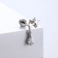 Silver star stud earring with a dangling teardrop zircon on a white podium - Double Star Water Drop Style-Clear Zirconia (A79-4#)